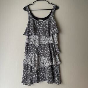 Bethany sz S‎ black white vintage ruffle shift dress